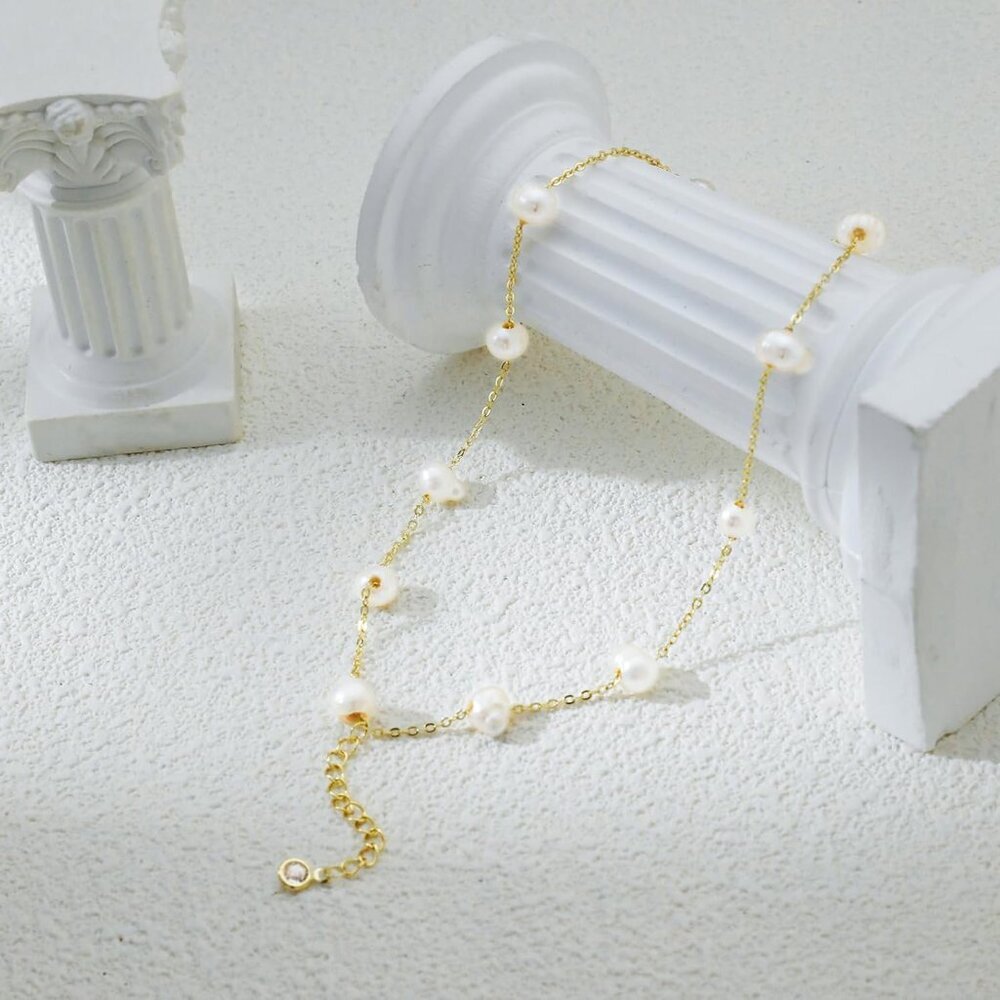 Gold/Silver Pearl Bracelets - 14K Gold Plated Dainty Pearls Beaded Chain Heart B - Picture 6 of 7
